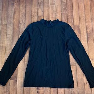 Splash Fitted Black Mandarin Collar Long Sleeve Tee